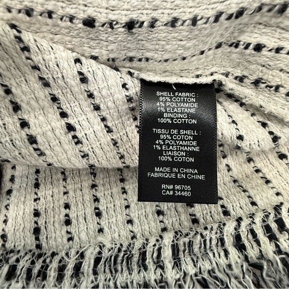 Rebecca Taylor Boucle Tweed Top 3/4 Sleeves Black White Cotton Blend Size 8 - Picture 10 of 15